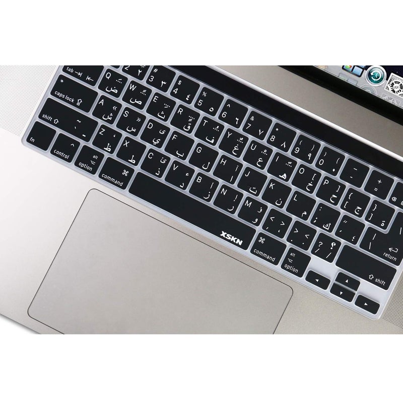 XSKN Shortcuts and Language Series Silicone Keyboard Cover Skin for New MacBook Pro 13.3 inch 16 inch with Touch Bar and Touch ID - A2251 A2289 A2338 M1 A2141 (US EU Common Version, Arabic Black) - Image 3