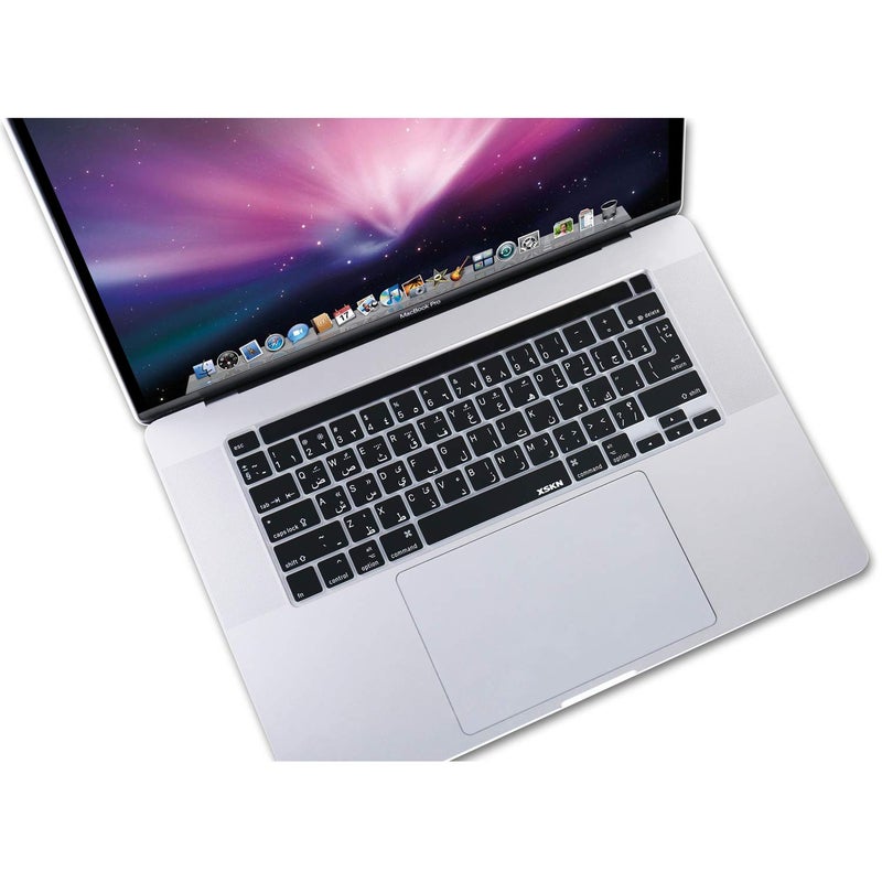 XSKN Shortcuts and Language Series Silicone Keyboard Cover Skin for New MacBook Pro 13.3 inch 16 inch with Touch Bar and Touch ID - A2251 A2289 A2338 M1 A2141 (US EU Common Version, Arabic Black) - Image 2