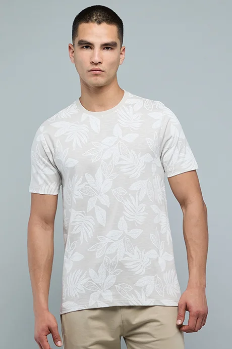 R&B Patterned T-Shirt with Crew Neck and Short Sleeves