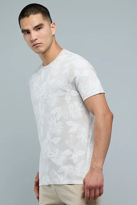 R&B Patterned T-Shirt with Crew Neck and Short Sleeves