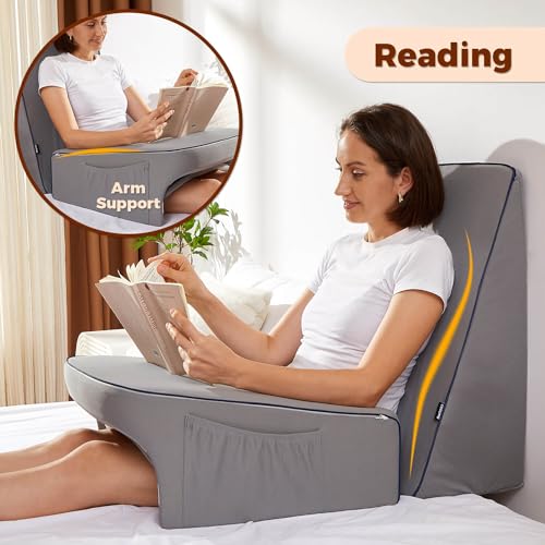 cooloo8 Reading Pillow for Bed, Gaming Pillow for Lap, Petite Adults, Teens Arm Rest Pillow, Memory Foam Lap Desk Pillow for Reading, Working, Playing, Crocheting in Bed Couch(Grey) - Image 3