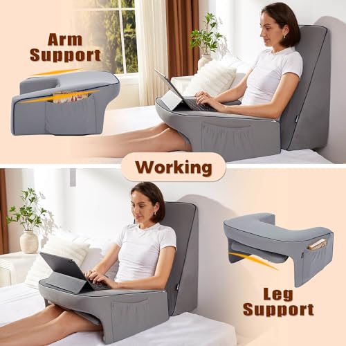 cooloo8 Reading Pillow for Bed, Gaming Pillow for Lap, Petite Adults, Teens Arm Rest Pillow, Memory Foam Lap Desk Pillow for Reading, Working, Playing, Crocheting in Bed Couch(Grey) - Image 2