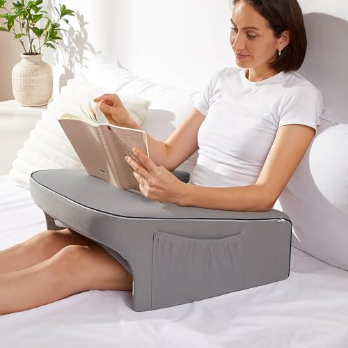 cooloo8 Reading Pillow for Bed, Gaming Pillow for Lap, Petite Adults, Teens Arm Rest Pillow, Memory Foam Lap Desk Pillow for Reading, Working, Playing, Crocheting in Bed Couch(Grey) - Image 1