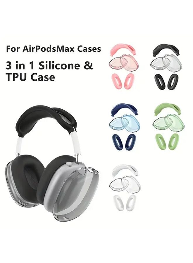 Blue 3 in 1 Protective Case Set for AirPods Max Over Ear Headphones Transparent TPU - Image 2