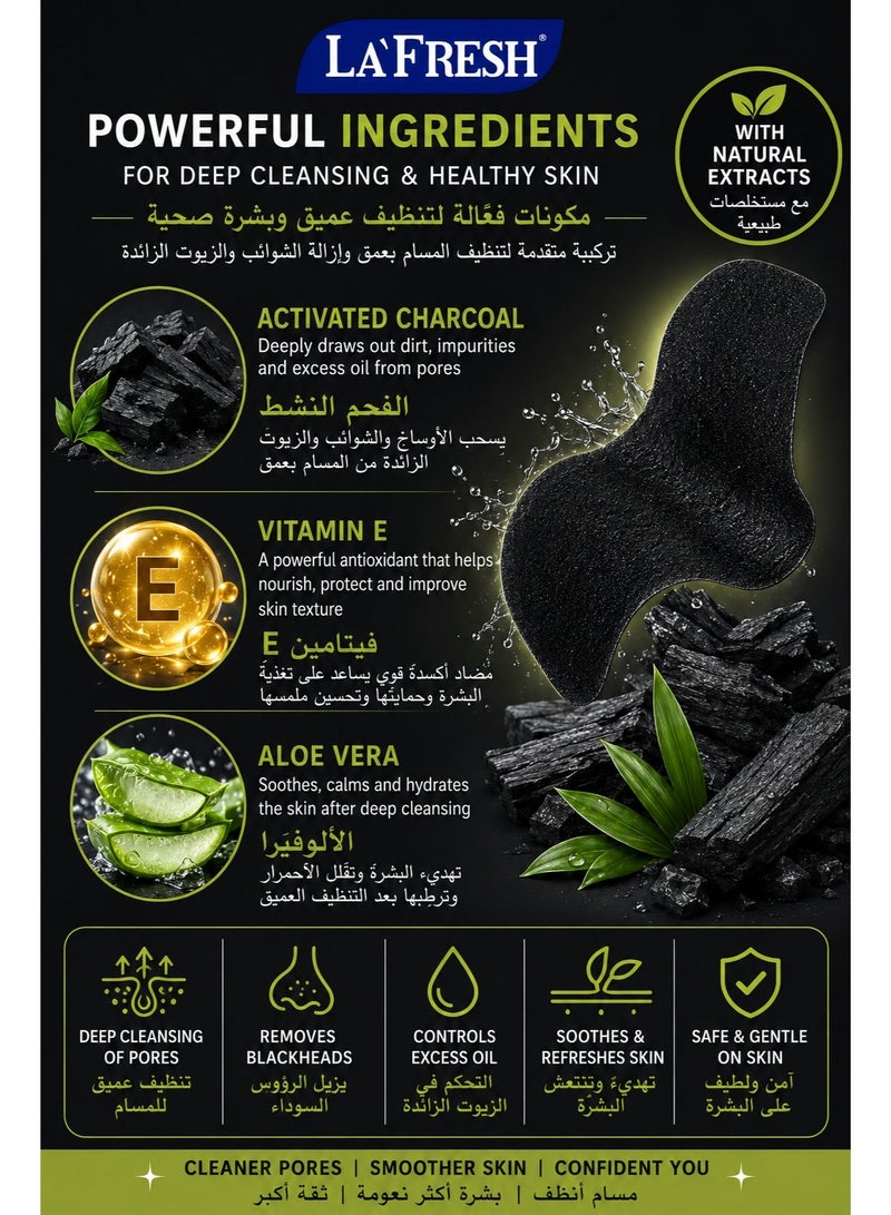 La Fresh Unisex Charcoal Deep Cleansing Nose Strips with Vitamin E & Aloe Vera | Removes Blackheads, Excess Oil & Unclogs Pores | 10 Strips - Image 4