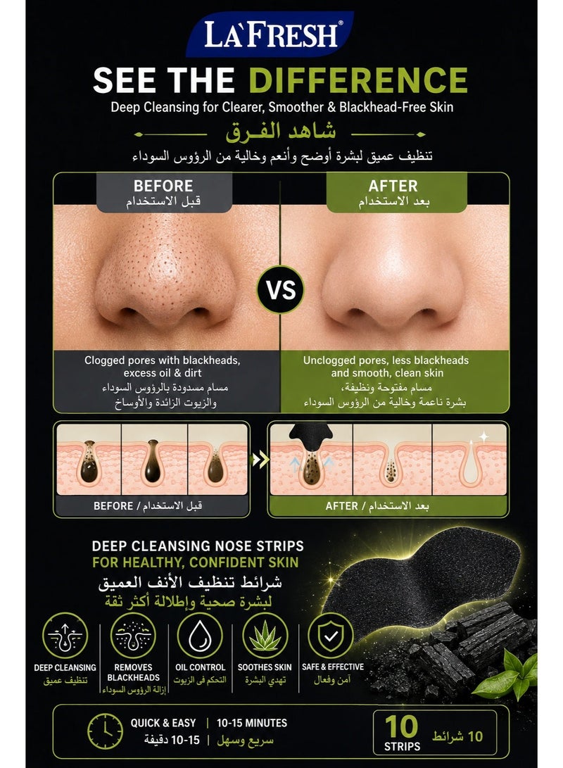 La Fresh Unisex Charcoal Deep Cleansing Nose Strips with Vitamin E & Aloe Vera | Removes Blackheads, Excess Oil & Unclogs Pores | 10 Strips - Image 5