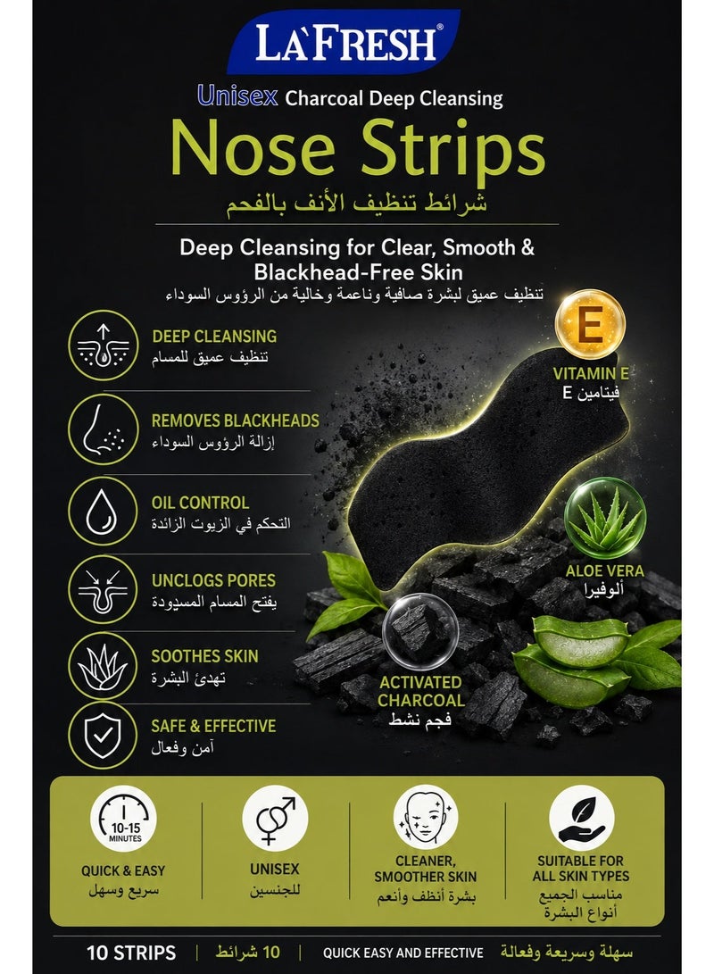 La Fresh Unisex Charcoal Deep Cleansing Nose Strips with Vitamin E & Aloe Vera | Removes Blackheads, Excess Oil & Unclogs Pores | 10 Strips - Image 2