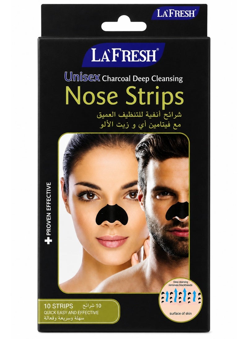 La Fresh Unisex Charcoal Deep Cleansing Nose Strips with Vitamin E & Aloe Vera | Removes Blackheads, Excess Oil & Unclogs Pores | 10 Strips - Image 1