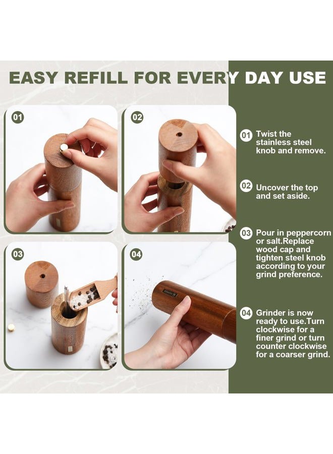 LOYIM Wooden Salt and Pepper Grinder Set 10 Inch Manual Salt and Pepper Mill with Tray Adjustable Coarseness Refillable Wood Grinders with Gold Bottle Label for Kitchen(Wood Color) - Image 5