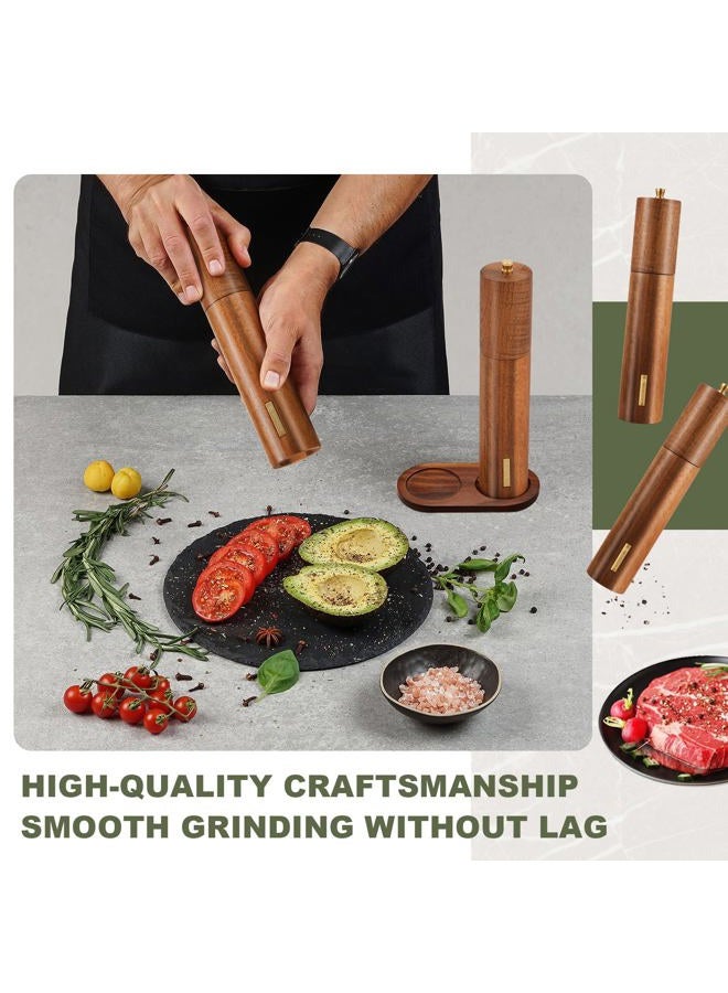 LOYIM Wooden Salt and Pepper Grinder Set 10 Inch Manual Salt and Pepper Mill with Tray Adjustable Coarseness Refillable Wood Grinders with Gold Bottle Label for Kitchen(Wood Color) - Image 2