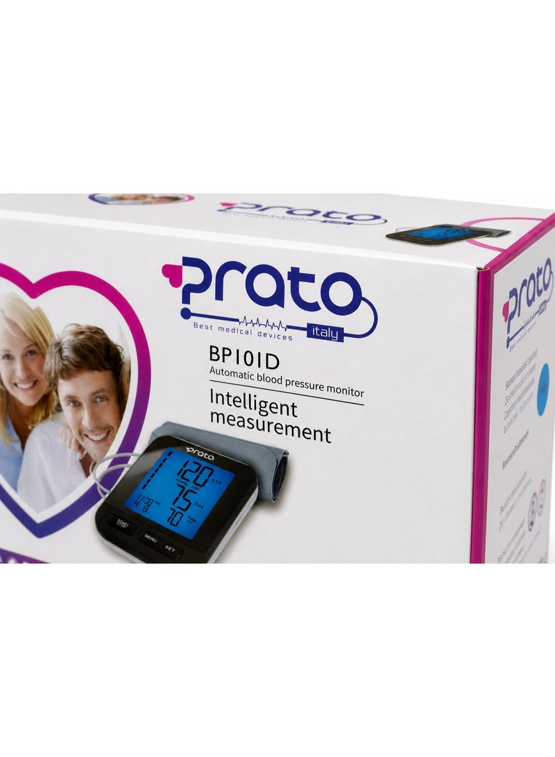 براتول جهاز قياس ضغط الدم الرقمي عن طريق الذراع براتو BP101D ناطق بشاشة LCD ملونة وذاكرة مستخدمين - أسود وأبيض (طقم كامل) - Image 5