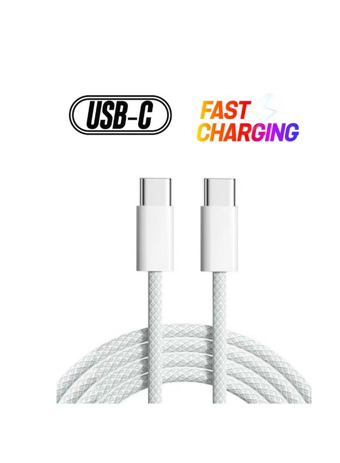 OMAKSS USB C to USB C Cable 1 M, 60W Braided, Faster Charging Cord, Power Delivery PD Cable Type C, Compatible with iPhone 15/15 Pro/15 Plus/15 Pro Max,iPad Mini/Pro, MacBook Pro/Air, White - Image 1