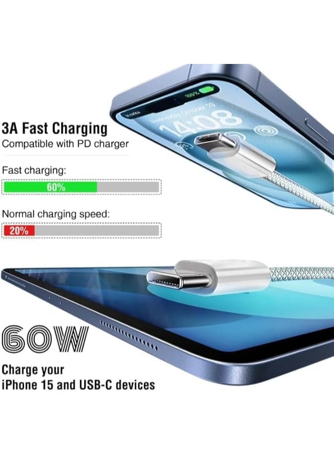 OMAKSS USB C to USB C Cable 1 M, 60W Braided, Faster Charging Cord, Power Delivery PD Cable Type C, Compatible with iPhone 15/15 Pro/15 Plus/15 Pro Max,iPad Mini/Pro, MacBook Pro/Air, White - Image 2