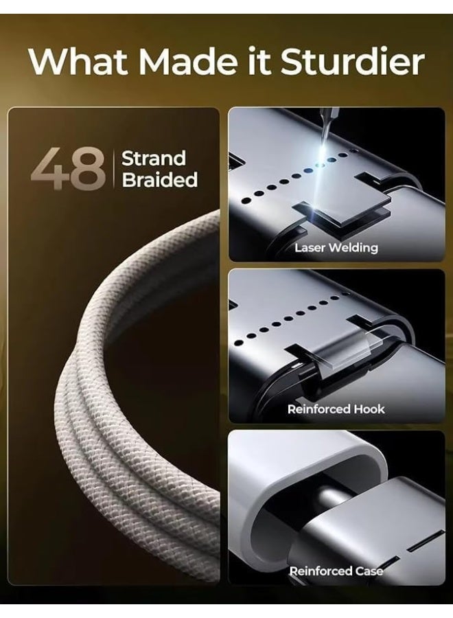 OMAKSS USB C to USB C Cable 1 M, 60W Braided, Faster Charging Cord, Power Delivery PD Cable Type C, Compatible with iPhone 15/15 Pro/15 Plus/15 Pro Max,iPad Mini/Pro, MacBook Pro/Air, White - Image 4