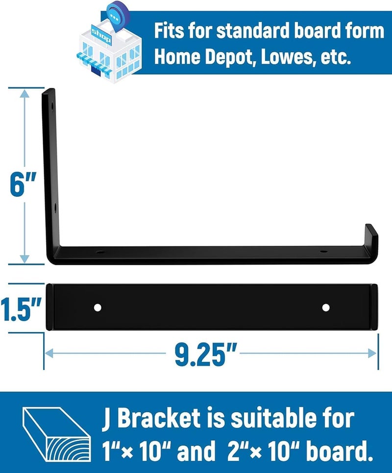 LEOPO 10 inch Shelf Brackets 12-Pack ,1/5 inch Thick Heavy Duty Industrial Bracket for DIY Floating Shelf Support, Black Coated Wall Shelf Support, 9.25” x 6” x 1.5” - Image 3
