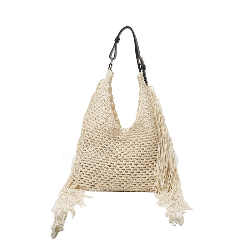 Retro Tassel Bag Women'S Hollow Hand-Woven Bag Beach Bag New Commuter Women'S Shoulder Versatile Tote Bag - Image 1