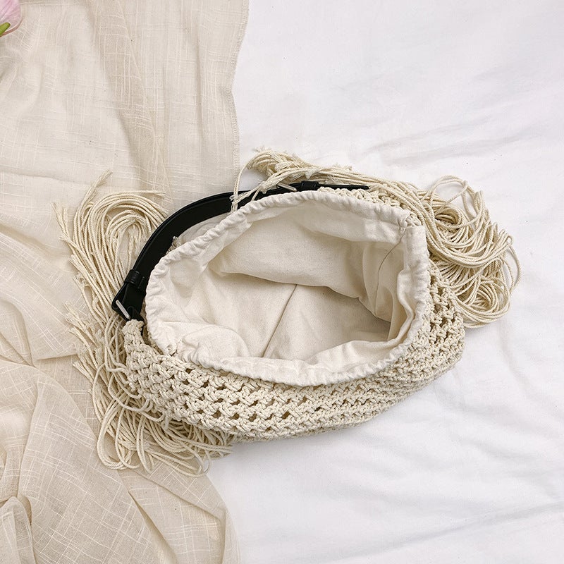 Retro Tassel Bag Women'S Hollow Hand-Woven Bag Beach Bag New Commuter Women'S Shoulder Versatile Tote Bag - Image 4