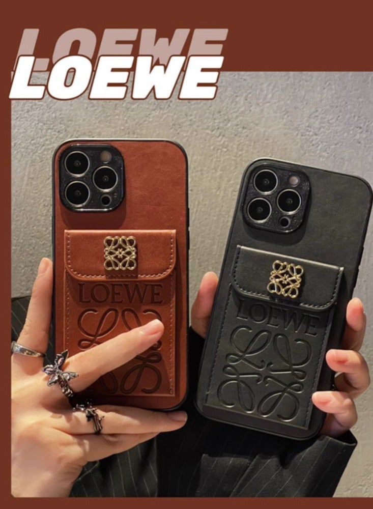 Embossed Leather Card Holder, European And American Retro Anti Drop All Inclusive Phone Case,  Brown Color,Suitable For iPhone 16 - Image 2