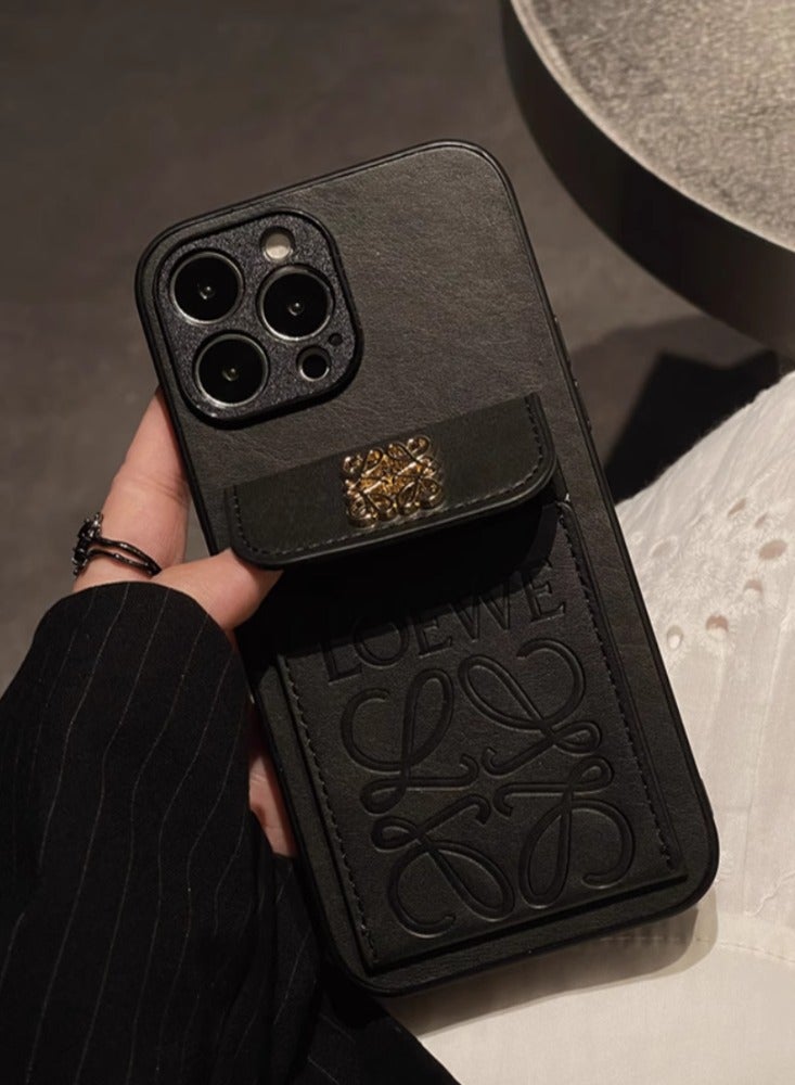 Embossed Leather Card Holder, European And American Retro Anti Drop All Inclusive Phone Case,  Brown Color,Suitable For iPhone 16 - Image 4