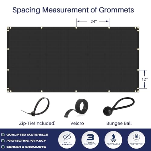 Windscreen4less 6'x50' Privacy Fence Screen Heavy Duty Windscreen Fencing Mesh Fabric Shade Net Cover for Outdoor Wall Garden Yard Pool Deck Black - Image 5