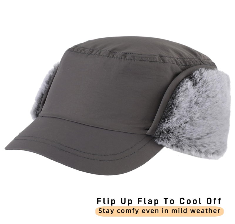 Connectyle Men's Winter Hats with Bill Earflaps Newsboy Hat Warm Ski Skull Cap Visor Sports Hat Grey - Image 2