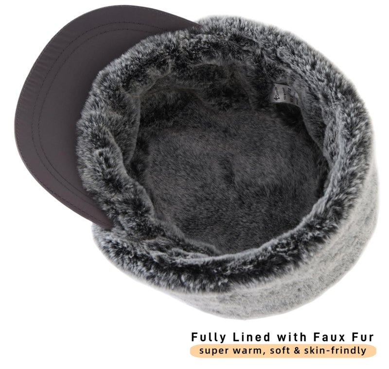 Connectyle Men's Winter Hats with Bill Earflaps Newsboy Hat Warm Ski Skull Cap Visor Sports Hat Grey - Image 4