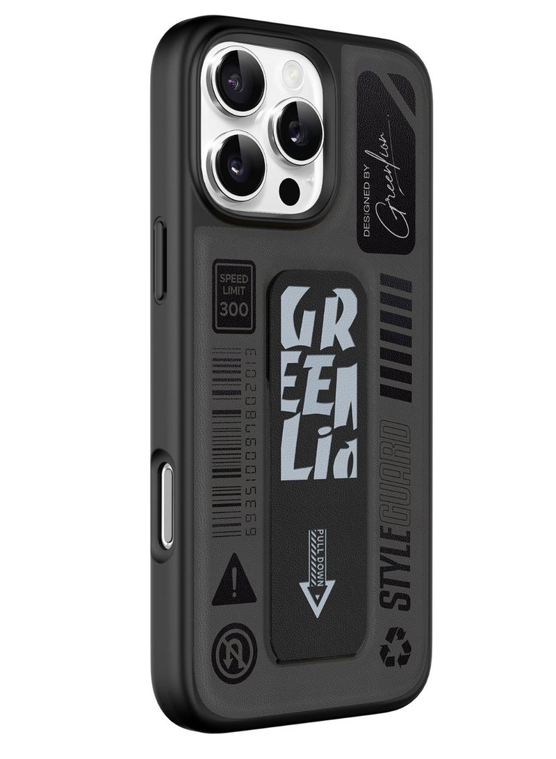 GREEN LION iPhone 16 Pro Grip Pro Magsafe Case / Grip and Stand / Shock Absorption / Comfortable Grip /Strong Magnets / Anti Scratch / Stylish Back Cover - Black - Image 1