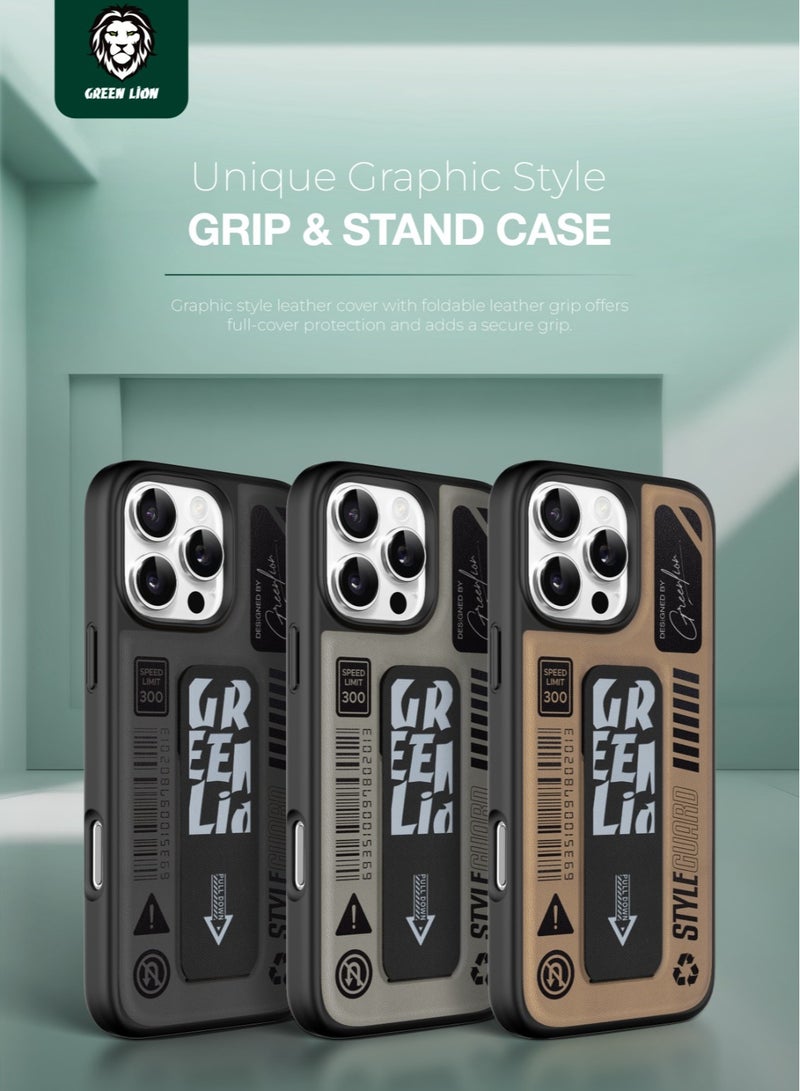 GREEN LION iPhone 16 Pro Grip Pro Magsafe Case / Grip and Stand / Shock Absorption / Comfortable Grip /Strong Magnets / Anti Scratch / Stylish Back Cover - Black - Image 3