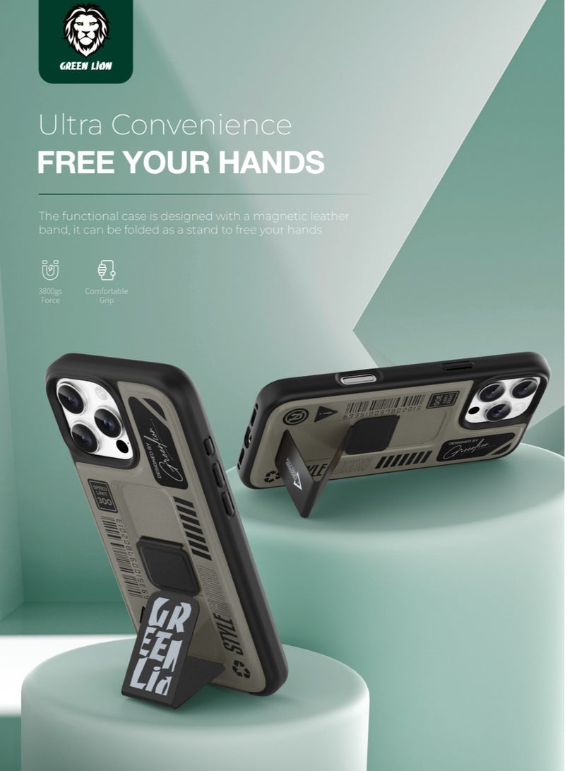 GREEN LION iPhone 16 Pro Grip Pro Magsafe Case / Grip and Stand / Shock Absorption / Comfortable Grip /Strong Magnets / Anti Scratch / Stylish Back Cover - Black - Image 4