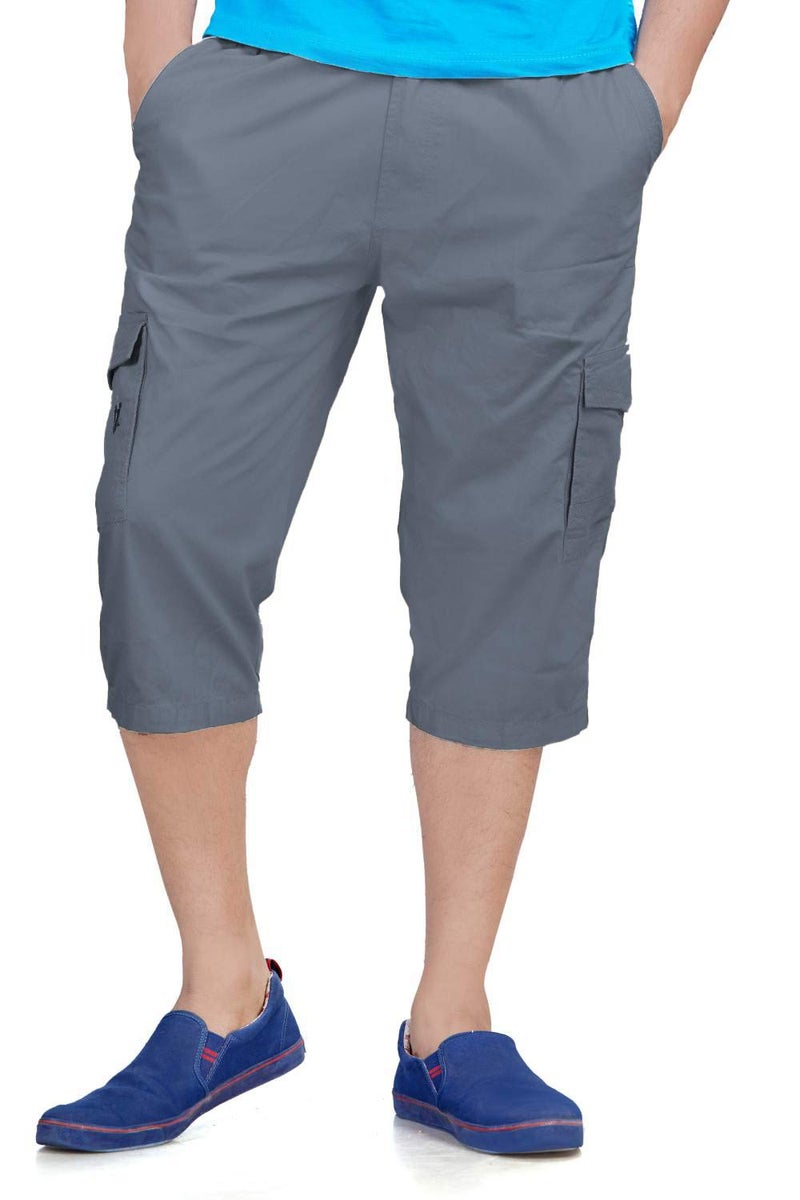 0-DEGREE Men's Regular Fit Three Quarter Shorts for Men Ash Grey 38 Inch Waist - Image 1