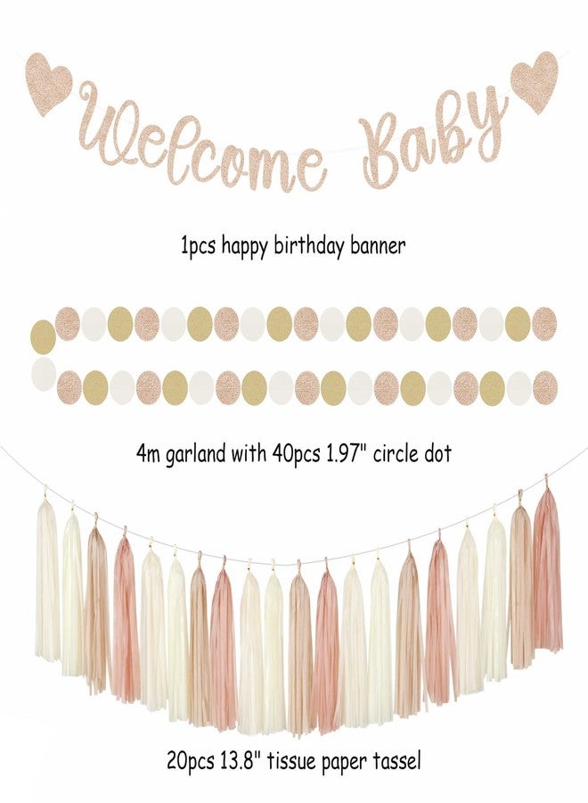 burgleda Champagne-Gold Beige Fall Baby-Shower Party-Decorations - 36pcs Welcome Home Banner Sign,Neutral Paper Lanterns,Girl Streamers Garland,Boho Hanging Tissue Pom Poms Flowers Fans Backdrop Decor Burgleda - Image 2
