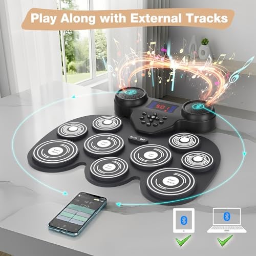 Yottix Electric Drum Set with 7 Colorful LED Light Patterns, Better Rebound Feel Electronic Drum Kit Featuring Bluetooth MIDI, 9 Drum Pads, and Dual Speakers, Christmas Birthday Gift for Kids Adult - Image 4