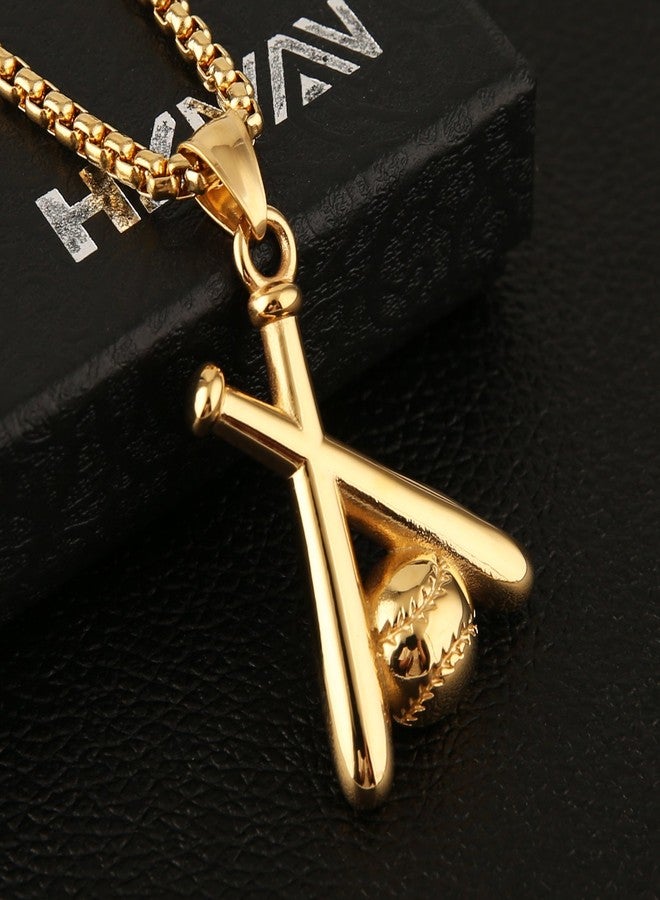 HZMAN Baseball and Baseball Bat Cross Sports Stainless Steel Pendant Necklace 22+2'' Chain - Image 2