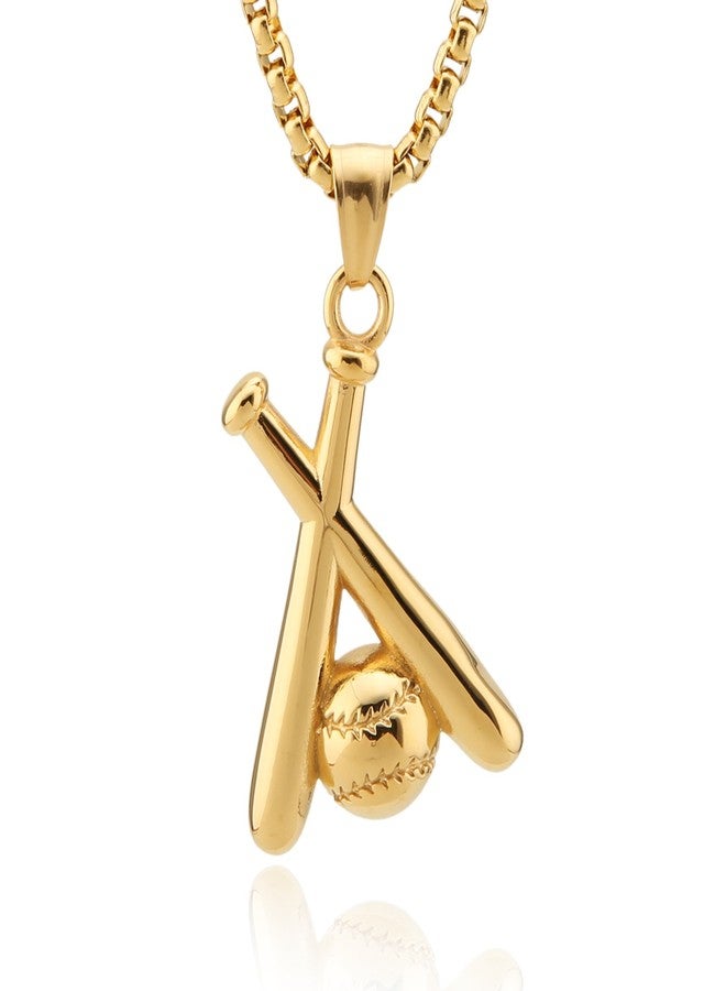 HZMAN Baseball and Baseball Bat Cross Sports Stainless Steel Pendant Necklace 22+2'' Chain - Image 1