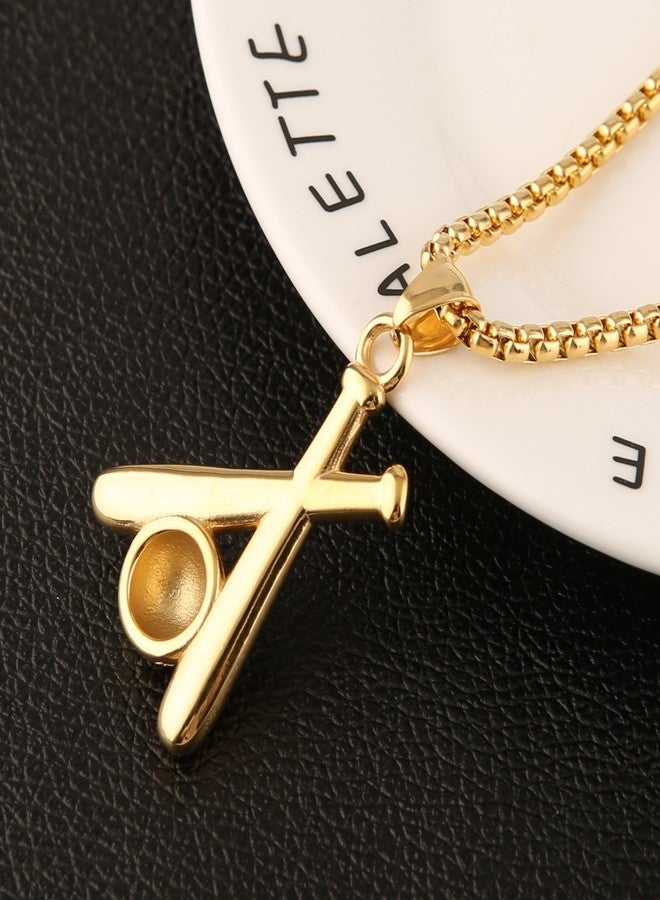 HZMAN Baseball and Baseball Bat Cross Sports Stainless Steel Pendant Necklace 22+2'' Chain - Image 3