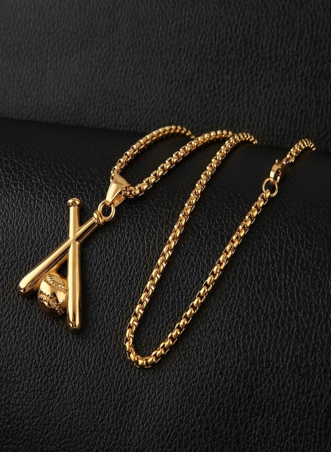 HZMAN Baseball and Baseball Bat Cross Sports Stainless Steel Pendant Necklace 22+2'' Chain - Image 4