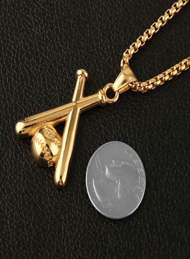 HZMAN Baseball and Baseball Bat Cross Sports Stainless Steel Pendant Necklace 22+2'' Chain - Image 5