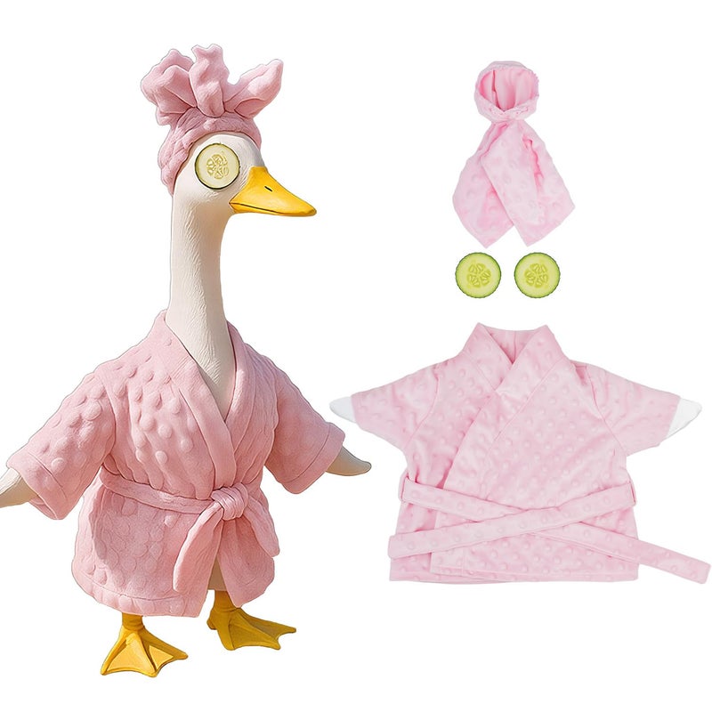 Fanfoobi Lady Porch Goose Outfit Set with Bathrobe Shower Cap Cucumber Eye Mask Cute Goose Clothes for 23" Cement Plastic Lawn Statue Halloween Christmas Birthday Outdoor Garden Yard Patio Decoration(Pink) - Image 1