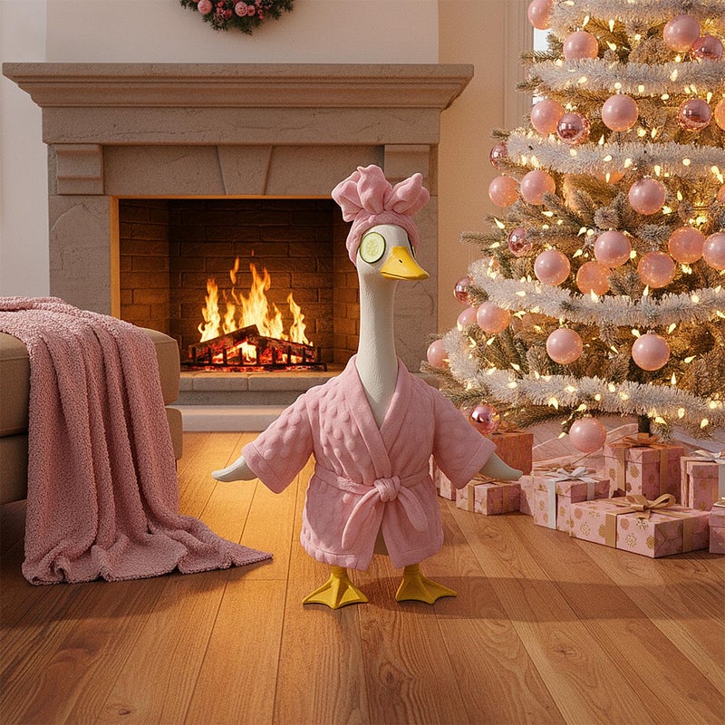 Fanfoobi Lady Porch Goose Outfit Set with Bathrobe Shower Cap Cucumber Eye Mask Cute Goose Clothes for 23" Cement Plastic Lawn Statue Halloween Christmas Birthday Outdoor Garden Yard Patio Decoration(Pink) - Image 4