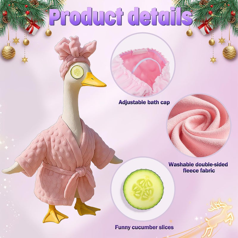 Fanfoobi Lady Porch Goose Outfit Set with Bathrobe Shower Cap Cucumber Eye Mask Cute Goose Clothes for 23" Cement Plastic Lawn Statue Halloween Christmas Birthday Outdoor Garden Yard Patio Decoration(Pink) - Image 2