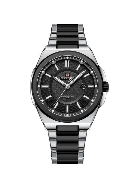 Luxury Black and Silver Stainless Steel Analog Watch for Men with Date Display