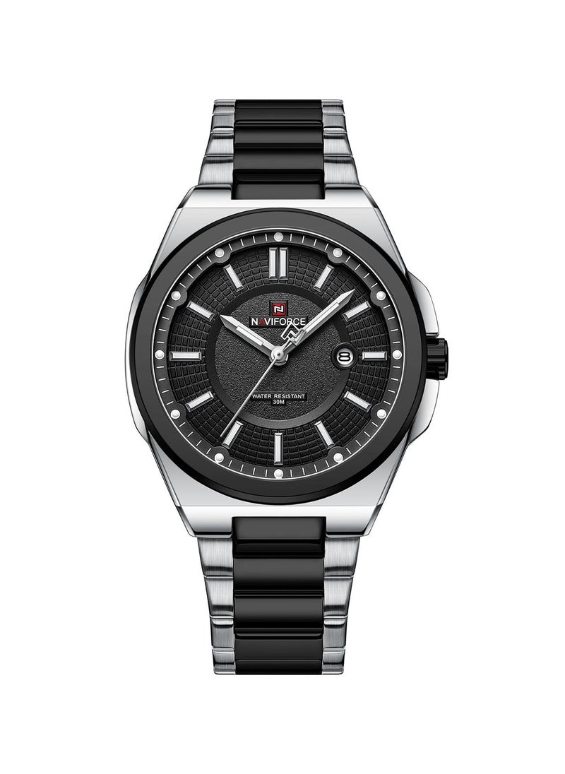 Luxury Black and Silver Stainless Steel Analog Watch for Men with Date Display