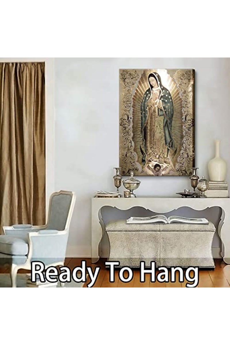 AKOTAC Large Framed Our Lady of Guadalupe Portrait Canvas Wall Art Decor Virgin Mary Wall Art Virgen De Guadalupe Cuadros De La Virgen De Guadalupe Poster Prints Pictures Artwork Painting Sculpture Catholic - Image 5