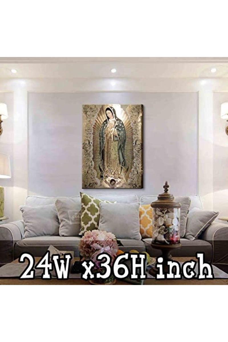 AKOTAC Large Framed Our Lady of Guadalupe Portrait Canvas Wall Art Decor Virgin Mary Wall Art Virgen De Guadalupe Cuadros De La Virgen De Guadalupe Poster Prints Pictures Artwork Painting Sculpture Catholic - Image 3