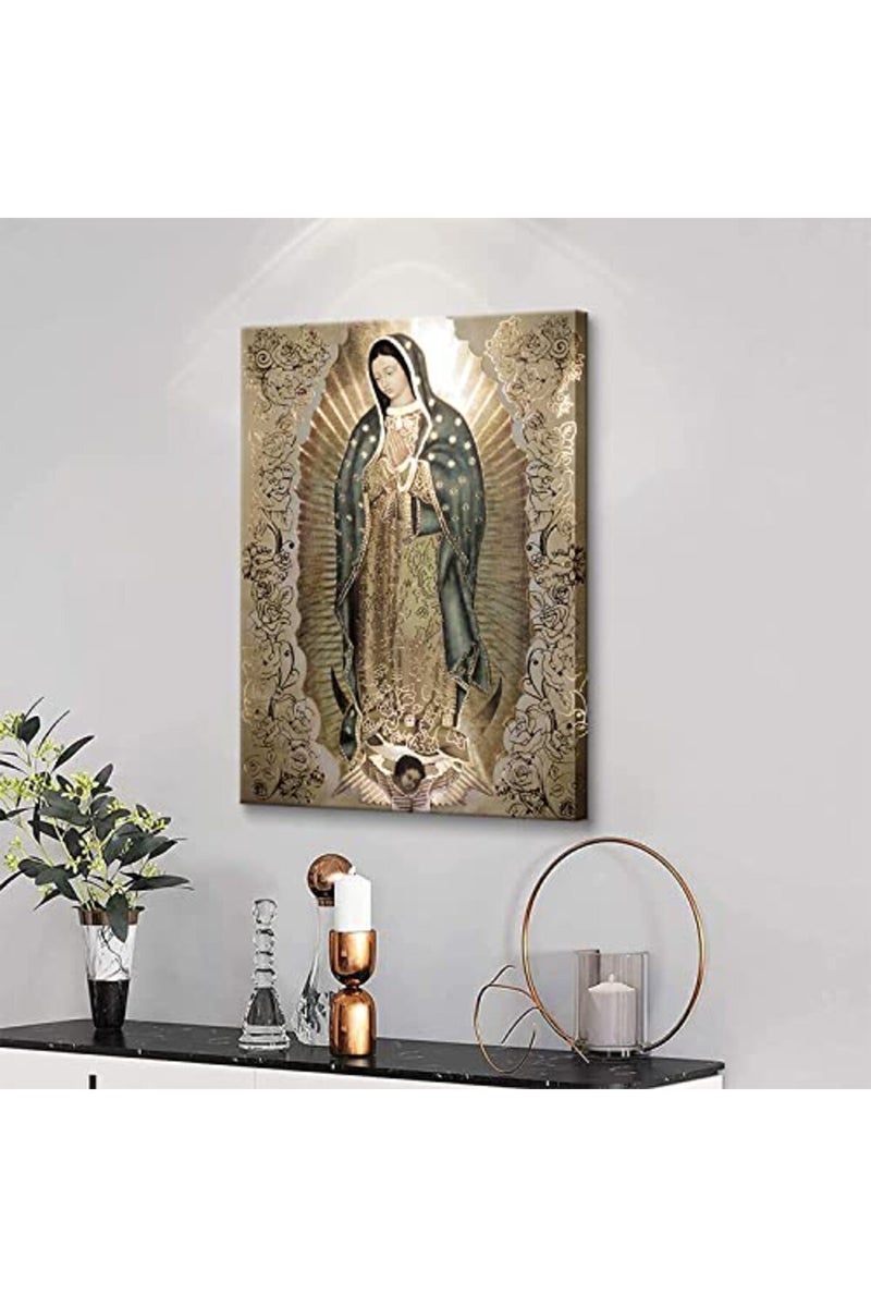 AKOTAC Large Framed Our Lady of Guadalupe Portrait Canvas Wall Art Decor Virgin Mary Wall Art Virgen De Guadalupe Cuadros De La Virgen De Guadalupe Poster Prints Pictures Artwork Painting Sculpture Catholic - Image 4