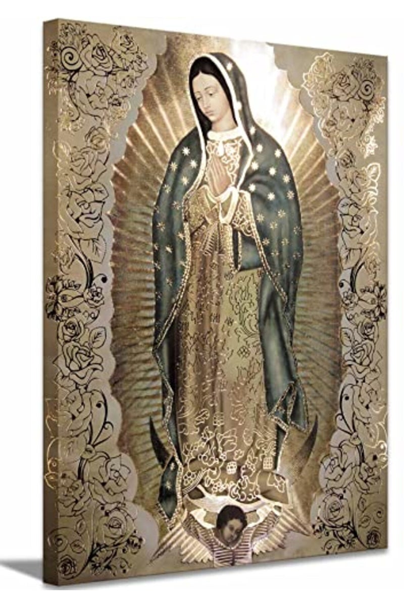 AKOTAC Large Framed Our Lady of Guadalupe Portrait Canvas Wall Art Decor Virgin Mary Wall Art Virgen De Guadalupe Cuadros De La Virgen De Guadalupe Poster Prints Pictures Artwork Painting Sculpture Catholic - Image 2
