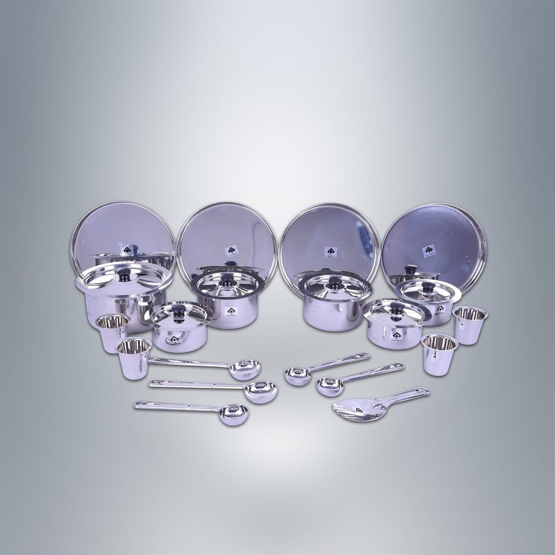 SAIL Salem Stainless 20Piece Tope Dinner Set Premium 304 Grade Stainless Steel Glossy Finish Traditional Indian Design EcoFriendly by Steel Authority of India Limited SAIL - Image 1