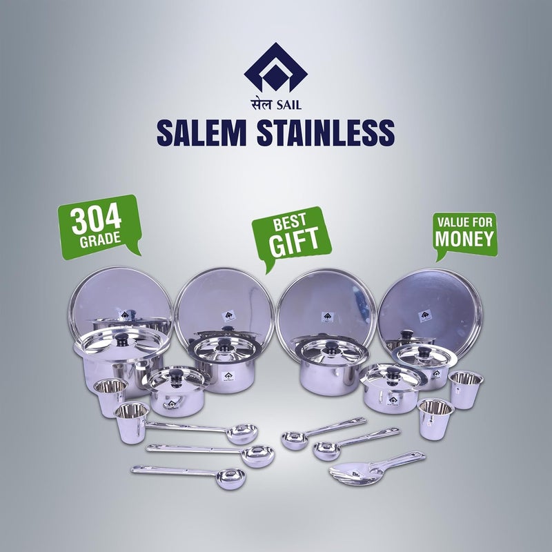 SAIL Salem Stainless 20Piece Tope Dinner Set Premium 304 Grade Stainless Steel Glossy Finish Traditional Indian Design EcoFriendly by Steel Authority of India Limited SAIL - Image 4