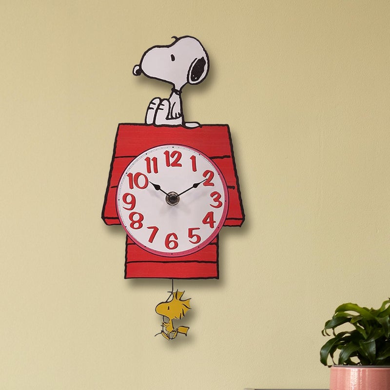 Mark Feldstein & Associates Mark Feldstein, Peanuts Snoopy's Dog House with Woodstock Pendulum Pal Wall Clock, 12 Inch - Image 4