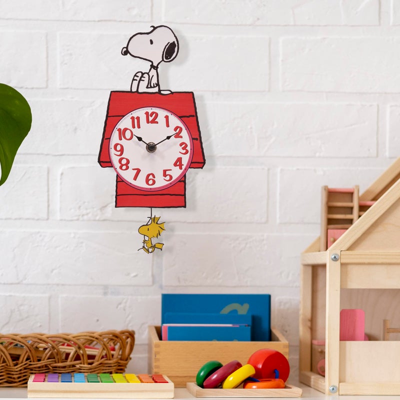 Mark Feldstein & Associates Mark Feldstein, Peanuts Snoopy's Dog House with Woodstock Pendulum Pal Wall Clock, 12 Inch - Image 5